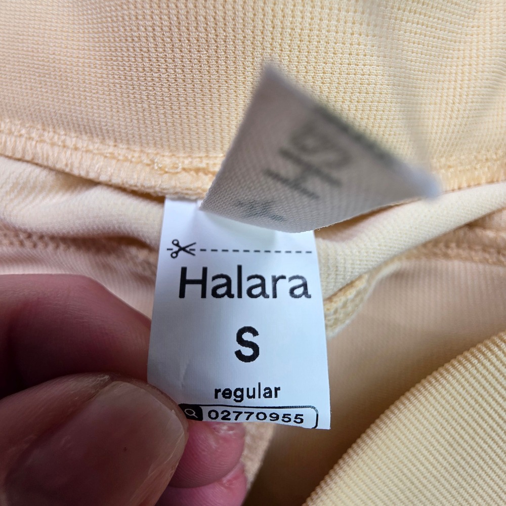 Halara Cream Ribbed Wide Leg Pants Small Regular High Rise Pockets - Picture 3 of 6